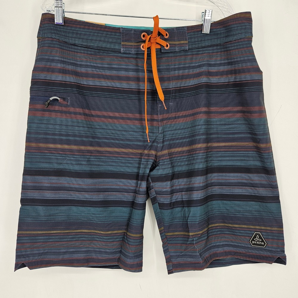 Prana Board Shorts Mens 36 Fishing Swim Trunks Striped Print UPF Summer